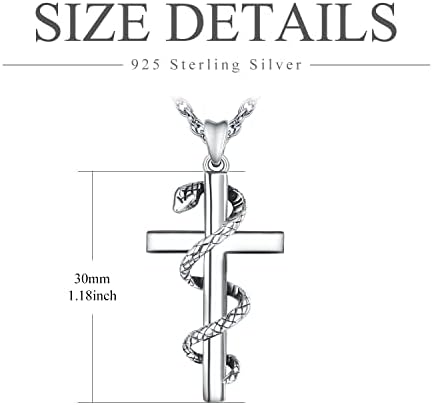 praymos Snake Necklace Cross 925 Sterling Silver Snake Pendant Animal Gothic Jewellery Religious Necklace Slytherin Gifts for Men Boys
