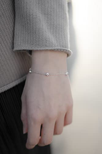 Dincey Moissanite Bracelet - Rhodium Plated 925 Sterling Silver Link Bracelet For Women - Adjustable, D Color, Vvs1-2, Round Brilliant - Minimalist Dainty Crystal Jewelry For Girls #TOP4