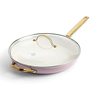 GreenPan Reserve Hard Anodized Healthy Ceramic Nonstick 30cm Frying Pan Skillet with Helper Handle and Lid, Gold Handle, PFAS-Free, Dishwasher Safe, Oven Safe, Blush Pink