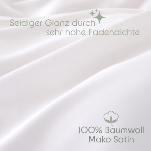 Blumtal Mako Satin Bettwäsche 200x220 Set & 2X 80x80 cm Kissenbezug Weiß - Oeko Tex Zertifizierte Satin Bettwäsche aus 100% Baumwolle… – Ansicht 4