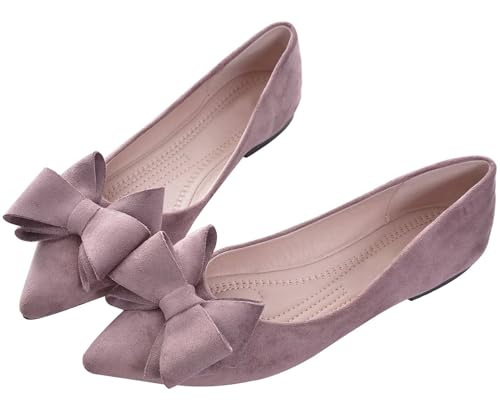 Image of SAILING LU Womens Bowknot Ballet Flats Pointy Toe Suede