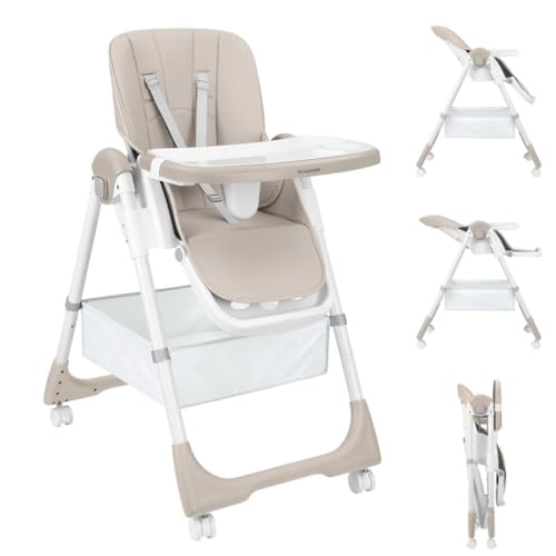Kikka boo Spicy+ - Trona para niños, plegable, altura regulable, reposapiés, cesta, color: beige