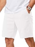 Dokotoo Men Mens Golf Shorts 7 inch Inseam Casual Flat Front Dress Business Button Shorts Cotton Linen Hybrid Hiking Fishing Elastic Waist Relaxed Fit Beach Shorts with Pockets White 36