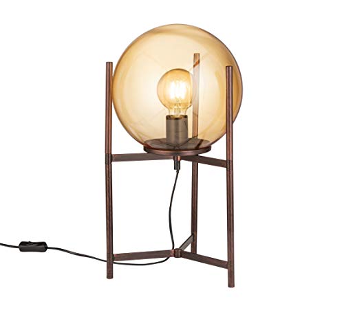 WOFI Lampe d'intérieur, salon, lampe de table, lampe de table, lampe de table, lampe en laiton, marron vieilli, verre 40 W, marron