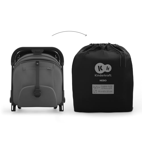 Miniatura 11 de Kinderkraft Nebo Silla De Paseo Cabina Ultraligera, Plegado Con Una Mano, Se Mantiene De Pie Plegada, 51 43 21 Cm, Correa Y Bolsa, Posición Tumbada, Arnés 5 Puntos, Gris