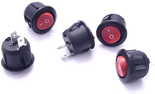 Image of Electronic Spices PACK OF 5 Red Light SPST 2-Pin ON /Off Round Boat Rocker Switch AC 6A 250V 10A 125V