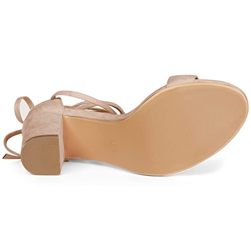 Allegra K Allegra K Women's Tie Up Strappy Heels Chunky High Heels Nude Sandal 6.5 M US