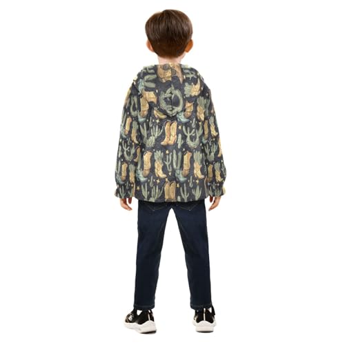 Cowboy Boots and Cactus Pattern Toddler Fleece Jacket Girl Boys Hooded Fleece Jacket Coat Warm Outwear Zip-up 3-10T4