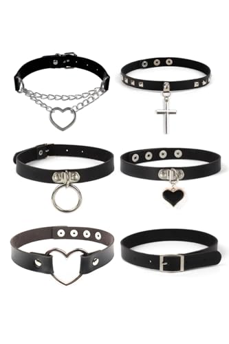 [YFFSFDC] チョーカー ネックレス黒 6点セット シンプルおしゃれ メンズ レディース choker 首輪 アクセサリー ネックレスチョーカー サイズ調整可能