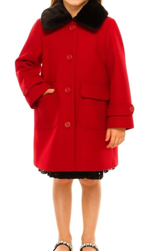 Image of iGirlDress Red/Black fur Coat Long Sleeve Button Pocket Long Winter Coat Outerwear Red 2050 Size 10