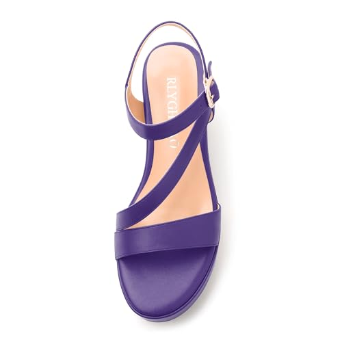 Women's Platform Wedge Sandals - Open Round Toe with Adjustable Ankle Strap, Solid Color Chunky Heels for Work, Parties & Casual Gatherings3