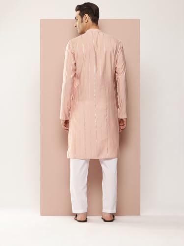 Image of See Designs Men's Long Sleeve Side Slit Chanderi Silk Sequins Mandarin Collar Kurta