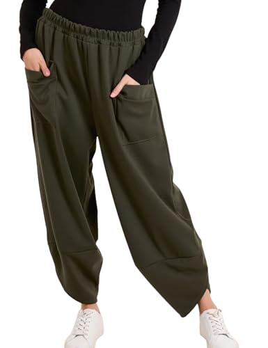Athlisan Womens Barrel Sweatpants Drawstring High Waist Wide Leg Harem Trousers with Pockets