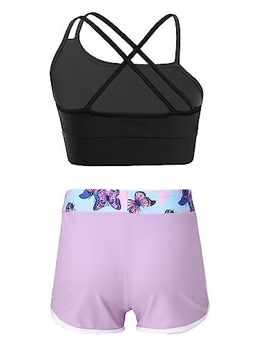 Hansber Kids Girls 2 Piece Gymnastics Dance Sport Outfits Crop Top with Shorts Active Set Athletic Dancewear Swimwear2
