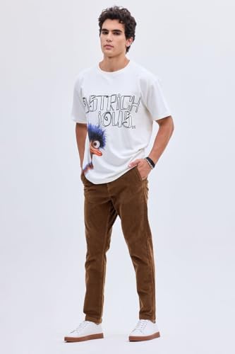 Image of SNITCH Men's Slim Fit Mid Rise Full Length Textured Trousers