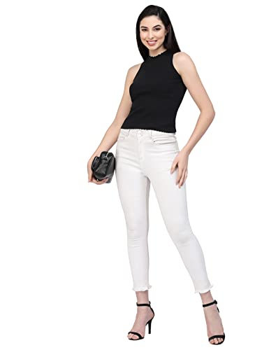 Image of Kalt Womens Knitted, Ribbed Cotton Fitted Sleeveless Round Neck Cami Tank Top