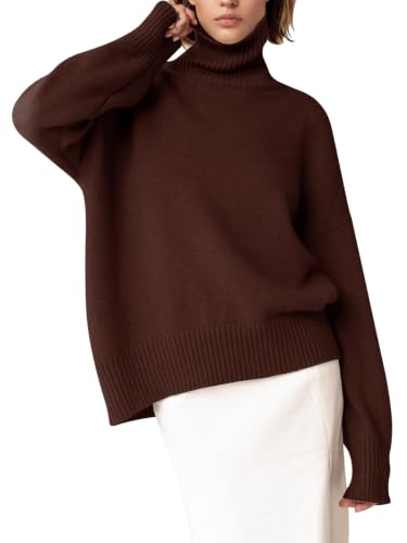 Image of YKR Women's Turtleneck Sweater Chunky Long Sleeve Knitted Pullover High Low Hem Trendy 2026 Fall Winter Basic Jumper Top