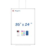 Magnetic Dry Erase Board for Doors, 36x24 Inch Whiteboard with Adjustable Long Arm Hook Mount - Easy to Install, Portable Hanging White Board for Home, Dorm Room, Office Cubicle & Small Spaces