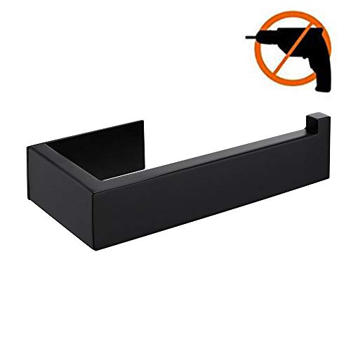 Homovater SUS 304 Soporte de rollo de inodoro de acero inoxidable negro mate Adhesivo autoadhesivo de acrílico Soporte de papel higiénico, sin taladrar, acabado negro mate