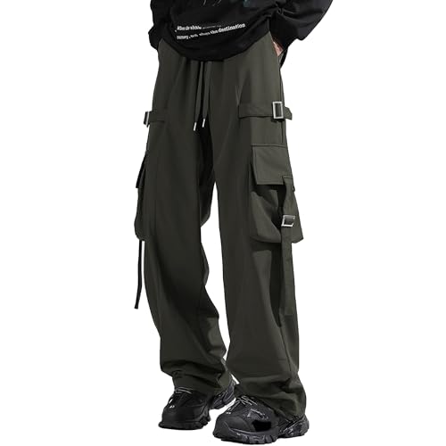 XYXIONGMAO Men's Black Multi-Pocket Sweatpants Streetwear Pleated Techwear Joggers Overalls Casual Hip Hop Loose Cargo Pants