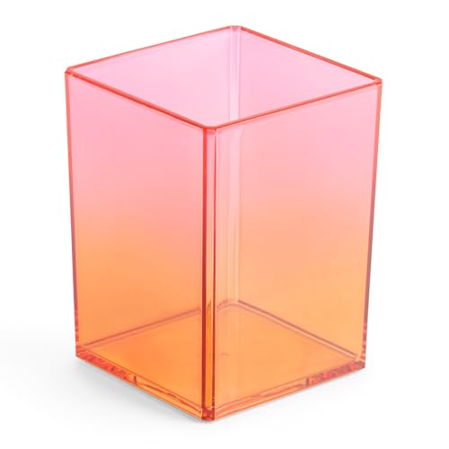 Miquelrius - Portalápices 75 x 101 x 75 mm, Cubilete para oficina, escritorio o estudio, Almacenamiento de útiles y organizador, Poliestireno, Degradado Naranja/Rojo
