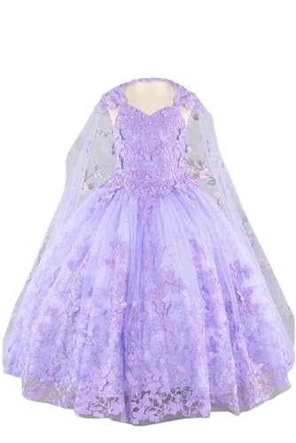 Girls 3D Floral Butterfly Lace Ball Gown Cape Pageant Dresses for Juniors Mini Quinceanera Dress 2025