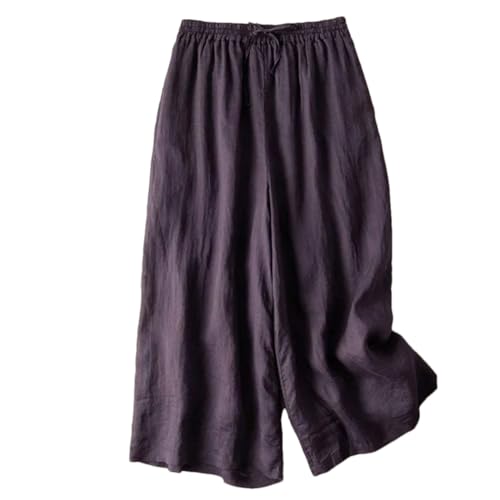 Women's Cotton Linen Casual Elastic High Waist Loose Pants Korean Fashion Wide Leg Ankle-Length Pant