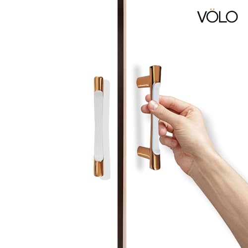 Image of VOLO Wardrobe Cabinet Handle - Sleek Pull Handle for Drawers, Wardrobes, Sliding Doors, and Cabinets in Kitchen, Bedroom, and Office (R-241) (2, Rose Gold, 96MM (4 Inch))