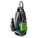 EFFIZIENTE PUMPE: Die Pumpenfördermenge beträgt 7 500 Liter pro Stunde, Leistung von 400W. Das Gerät ist in die I. entworfen zum Umpumpen von sauberem und schmutzigem Wasser, wobei die Größe der Verunreinigungen 35 mm nicht übersteigen soll. Schutzklasse: IPX8. Urchmesser des Stutzens für Wasserleitung 1”, 1½”