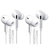 EXECCZO 2-Pack Android Headphones Earphones Earbuds with Microphone,Wired 3.5mm Earphones with Stereo for iPhone/iPad/Samsung Galaxy/LG/Huawei/Sony/HTC and More Android Smartphones (White)