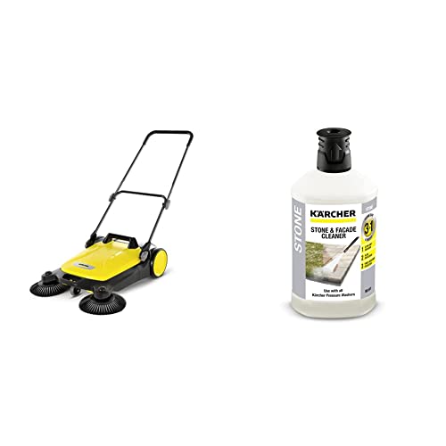 Kärcher S 4 Twin Barredora Manual con dos Cepillos Laterales, 2.400 m²/h, depósito 20 L (1.766-360.0) + Limpiador de piedra y fachadas 3in1 1L (6.295-765.0)