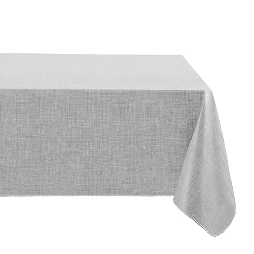 Elrene Home Fashions Monterey Linen Inspired Water- and Stain-Resistant Vinyl Tablecloth with Flannel Backing, 52 inches X 52 inches, Square, Gray
