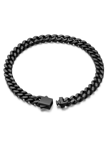 Bandmax Stainless Steel Cuban Chain Bracelet for Men Women Black 5MM Thin Link Chain Wristlet Anklet 7.5 Inch Mens Hand Chains for Husband Son Father