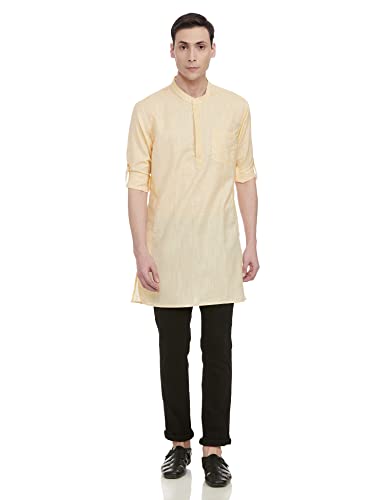 Image of Diverse Men's 70PercentPoly and 30PercentCotton Slim Embellishment Solid Kurta