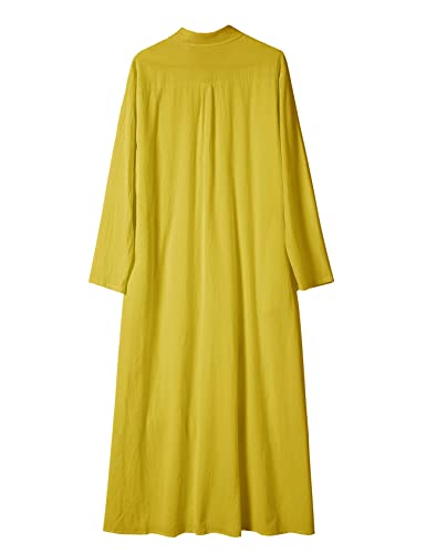 Image of Ladyful Women's Cotton Linen Maxi Shirt Dress Long Sleeve Button Down Shirtdress Beach Summer Dress Pockets