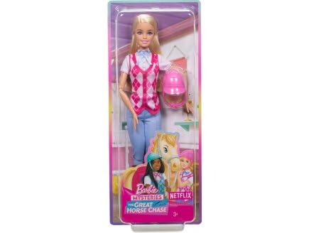 Coffret pour Barbie Cavaliere Blonde : poupée Mannequin + Accessoire - Set Jouet Fille Collection Centre equestre + Carte Animal