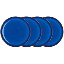 Denby - Imperial Blue Coupe Dinner Plates Set of 4-10.25in Large Dinnerware, Lunch Plates For Everyday Use - Ceramic Stoneware Tableware - Dishwasher Safe & Microwave Safe - Scratch, Chip Resistant