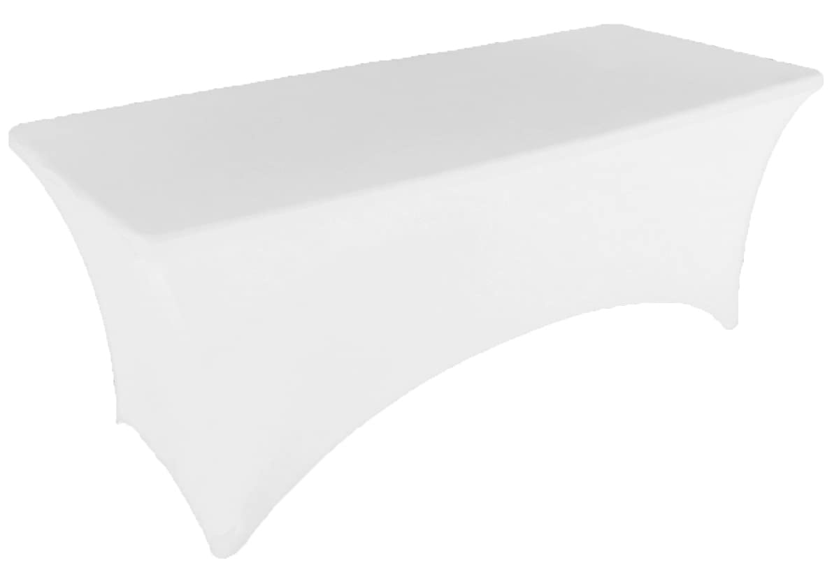 Paquete de 2 manteles de elastano blanco de 8 pies para mesa rectangular, eventos, bodas, banquetes y fiestas