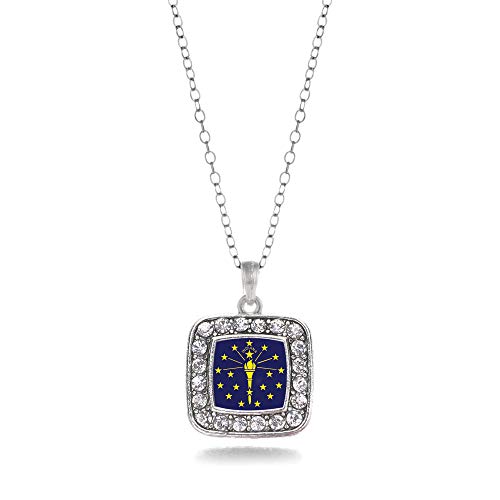 Inspired Silver - Indiana Flag - Silver Necklace for Women - Square Pendant Chain Necklace Jewelry...
