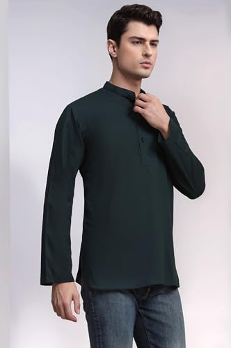 Image of SKAVIJ Men's Long Sleeve Short Tunic Ethnic Wear Cotton Kurta