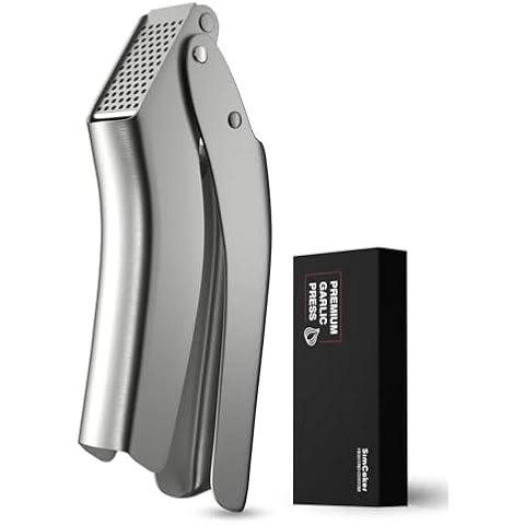 SimCoker Garlic Press, Heavy Duty Garlic Press,Professional Garlic Mincer, No Need To Peel, Easy to Clean, Ergonomic Handle,304 Stainless Steel, Garlic Crusher 5 Year Warranty Cover