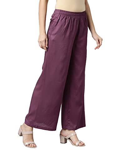 Image of GO COLORS Soft Viscose Basic Palazzo Full Length for Women| Breathable, Mid Rise, Relaxed Fit