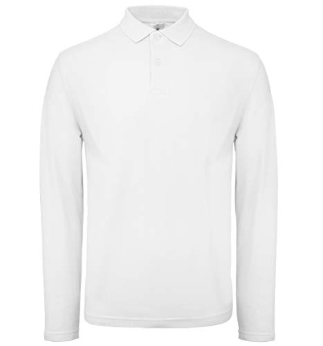 B&C ID.001 Men's Long Sleeve Polo, White, L. PUI12