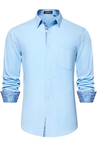 Image of HISDERN Mens Dress Shirts Long Sleeve Button Down Casual Shirts for Men Inner Contrast Formal Business Tuxedo Wedding Shirt