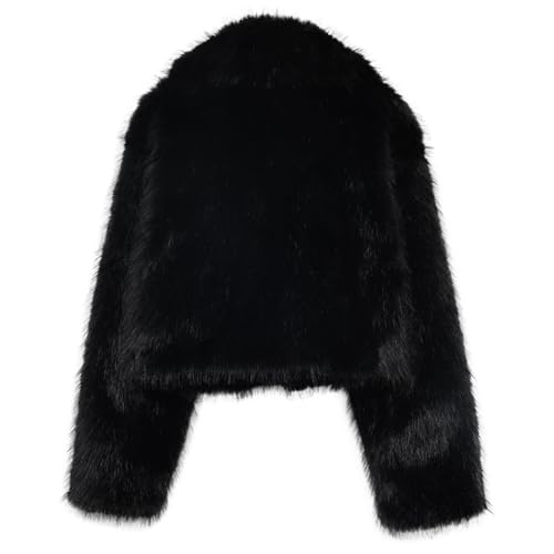 Amazhiyu Women's Faux Fur Crop Lapel Jackets Open Front Long Sleeve Coat Pockets2