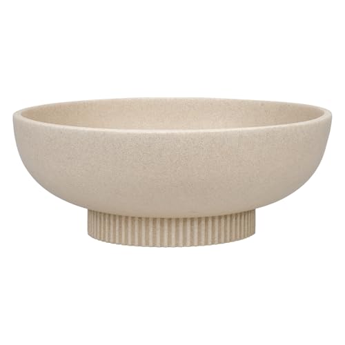 Deobath Large Resin Pedestal Decorative Bowl - Modern Handicraft Bowls for Home Decor - Fruit Bowl for Kitchen Counter - Key Bowl for Entryway Table Artificial Stone Beige