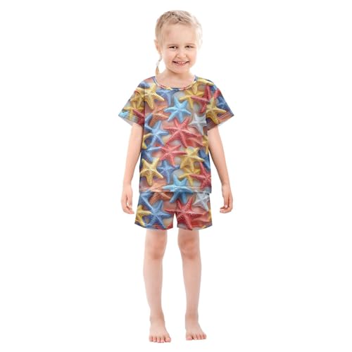 ALAZA Starfish 3d Colorful Pajamas Set Short Sleeve Cotton Sleepwear Summer Pjs 2 Piece 5-14Y3