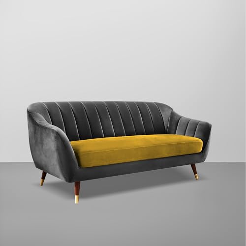 Image of Casaliving Anyse 3 Seater Sofa Set for Living Room (Black Yellow Fabric) Premium Fabric Sofa