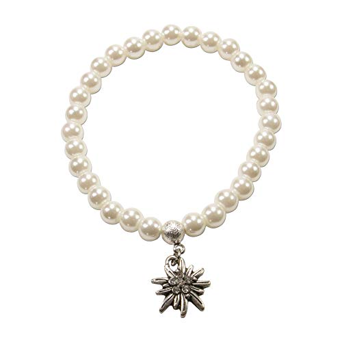 Alpenflüstern Perlen-Trachten-Armband Strass-Edelweiss mini - Damen-Trachtenschmuck, elastische Trachten-Armkette, Perlenarmband Creme-weiß DAB059