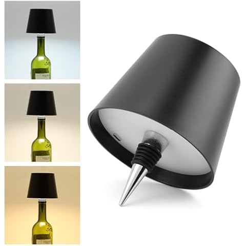 LVOERTUIG Wireless Bottle Lamp,3 Color Rechargeable Wine Bottle Lights,Portable Led Wine Bottle Lamp,Rechargeable Touch Control Wine Bottle Light Head Come for Parties,Bars,Restaurants(Color:Black) Cover